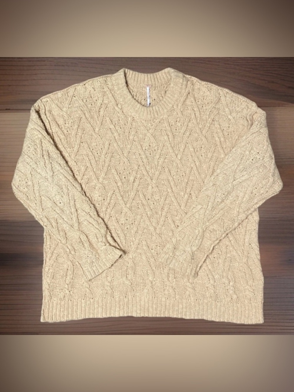 Free People 'Isla' Cable-Knit Pullover Tunic Sweater, Camel - Size Medium